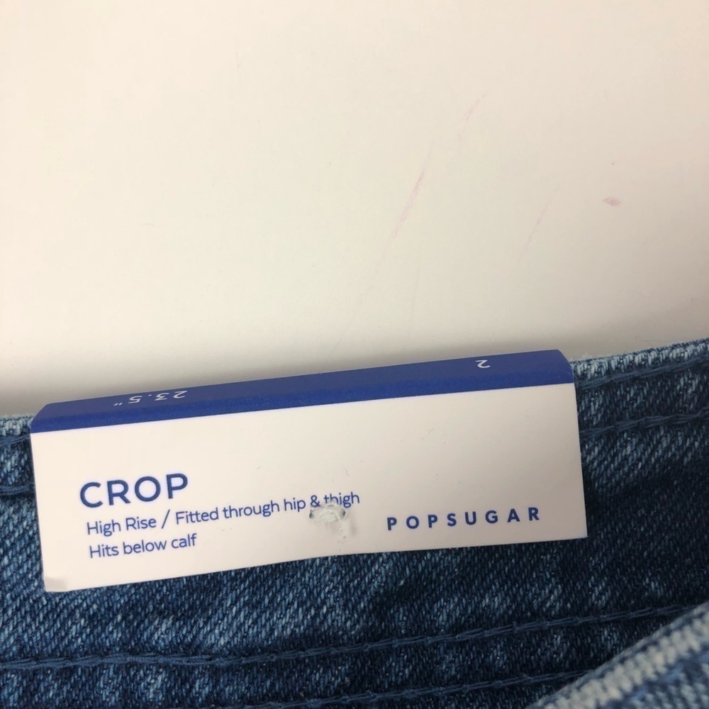 POPSUGAR Womens Crop Blue Jeans Size 2 Distressed Vintage Wash Wide Flare Leg - Picture 5 of 13
